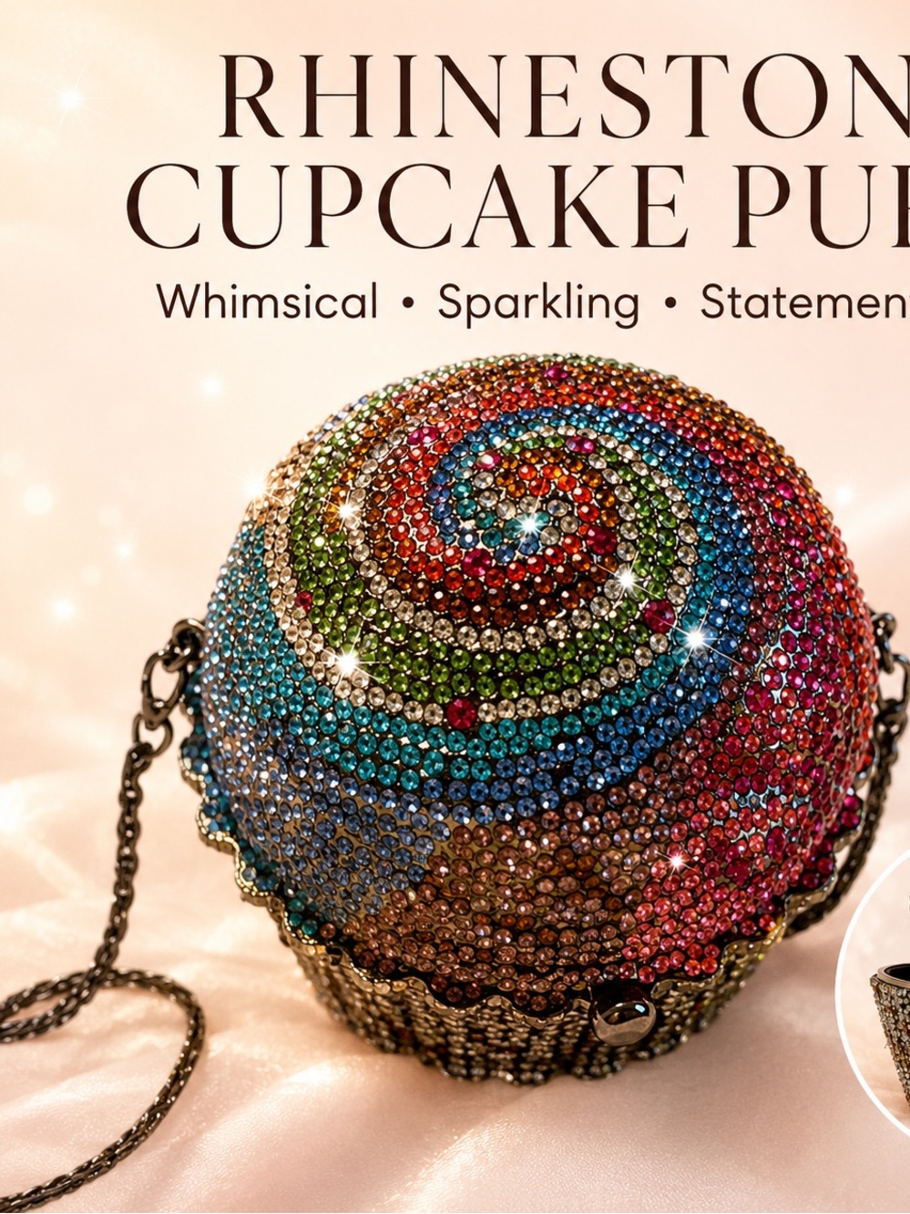 Rhinestone Cupcake Purse - Multicolor Sparkling Evening Bag